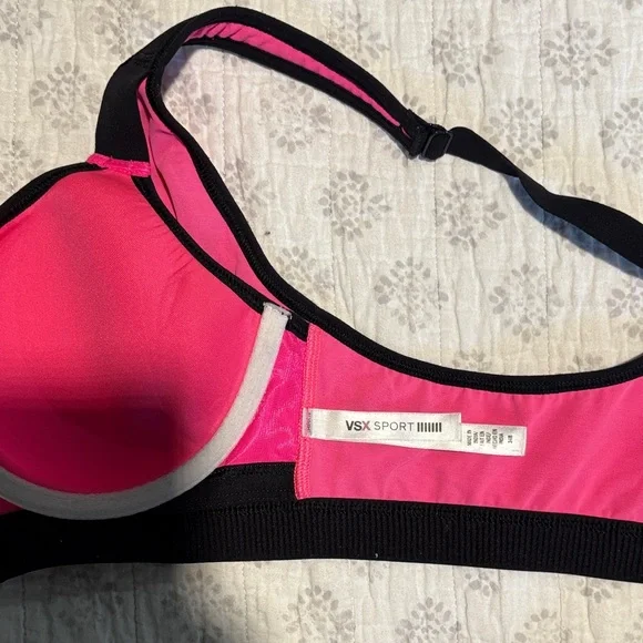 Victoria's Secret Bright Pink Padded Sports Bra with Black Accents - Picture 2 of 3